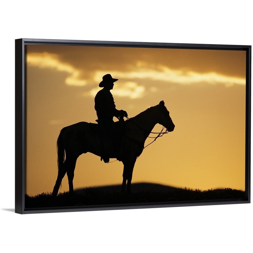 Silhouette Of Cowboy On Horseback At Sunset Or Sunrise Multi Color