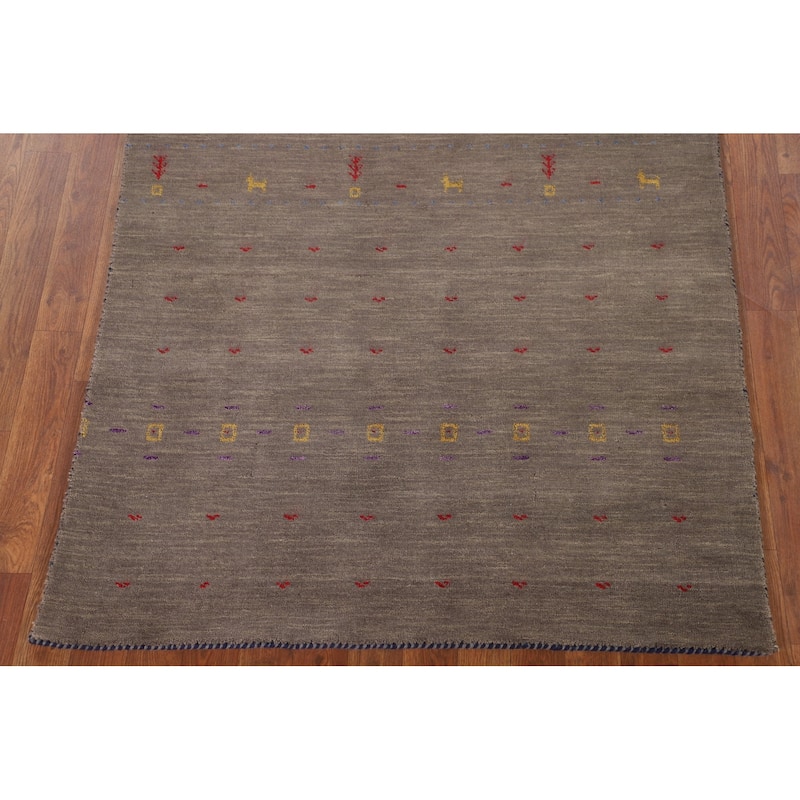 Brown Tribal Gabbeh Indian Area Rug Handmade Wool Carpet - 3'8"x 6'1"
