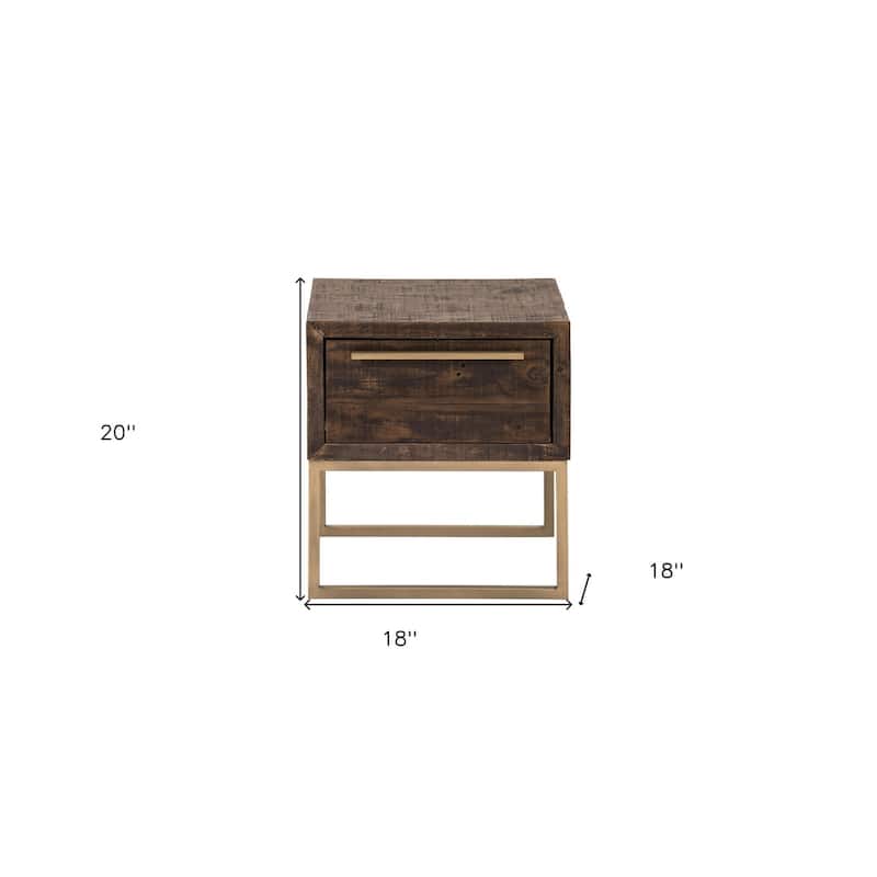 HomeRoots 18" Antiqued Brass And Brown Reclaimed Wood End Table With Drawer - 18' X '20' X '18