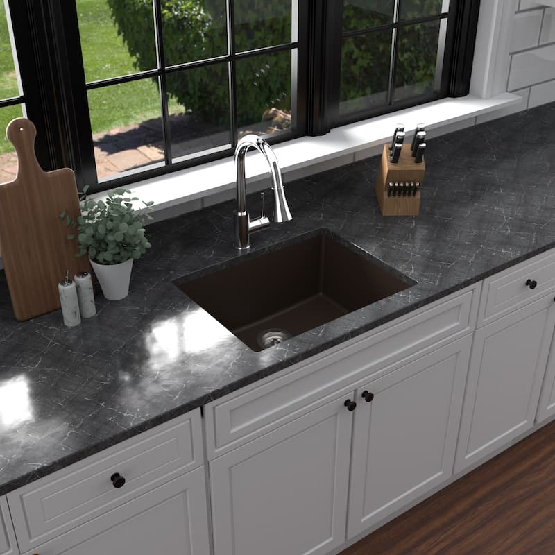 Karran Undermount 24.38 in Single Bowl Quartz Kitchen Sink Kit