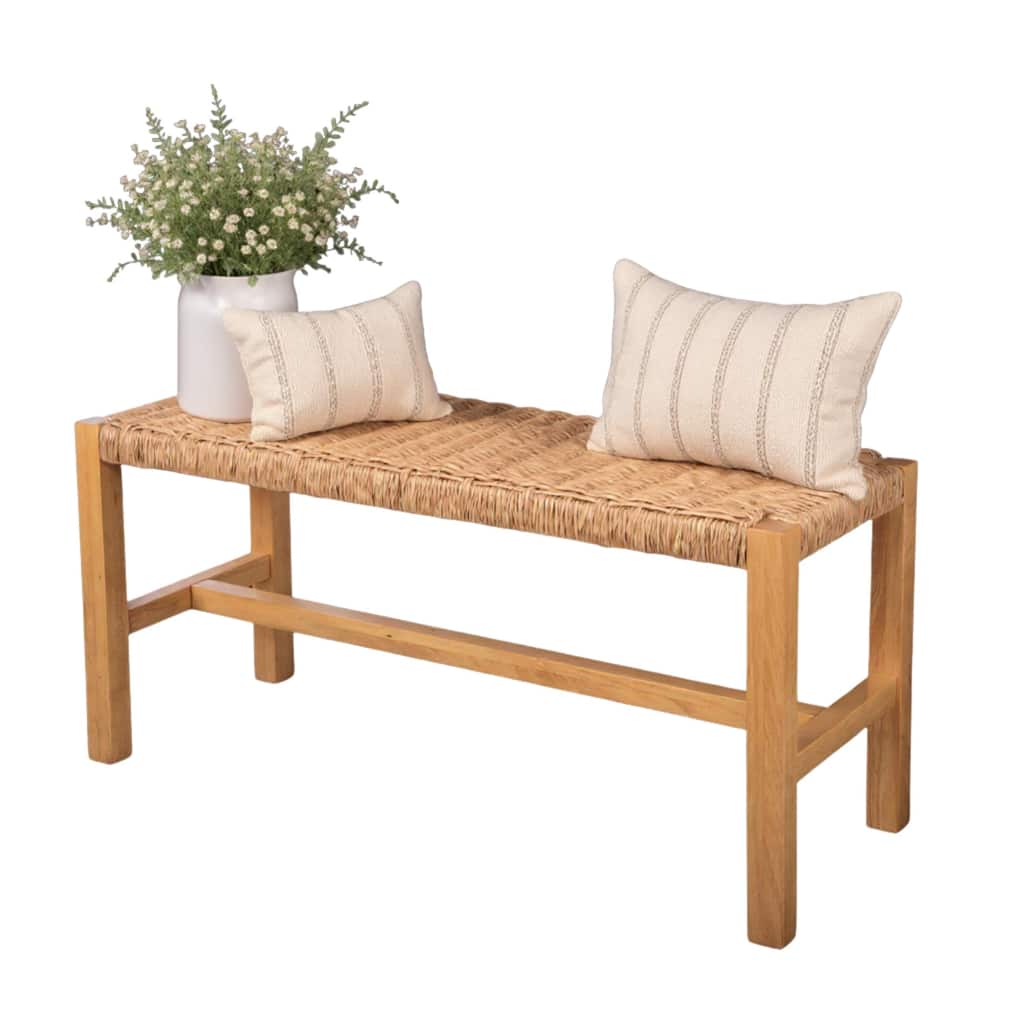 Alaterre Furniture Newport Wooden Entryway Bench - 40" Indoor Bedroom Bench with Handcrafted Woven Rope Seat