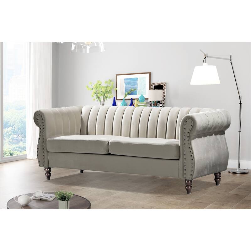 Charlot Velvet Chesterfield Rolled Arm Sofa