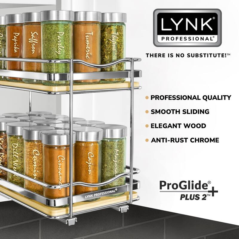 LYNK PROFESSIONAL® Élite™ Pull Out Spice Rack Organizer for Cabinet - 6-1/4 inch W - Lifetime Ltd Warranty, Wood- 2 Tier