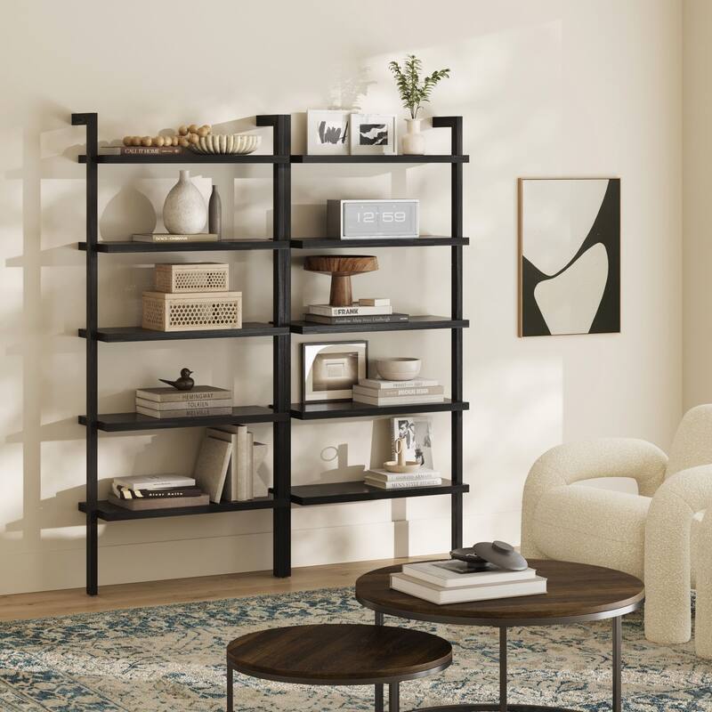 Beacon Boho Rustic 5 Tier Bookshelf, Wall Mounted Solid Wood Bookcase