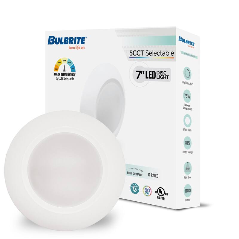 Bulbrite Multi Pack of 14 Watt 7" LED Disc Light, 5CCT Selectable - 27/30/35/40/50K, 1100 Lumens