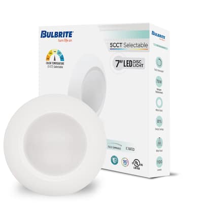 Bulbrite Multi Pack of 14 Watt 7" LED Disc Light, 5CCT Selectable - 27/30/35/40/50K, 1100 Lumens