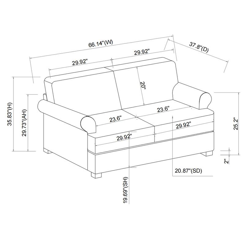 White Sofa Couch 2 Seater Fabric Loveseat for Living Room