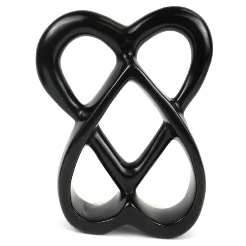 Handmade 8-inch Soapstone Connected Hearts Sculpture in Black (Kenya)