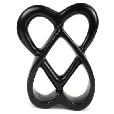 Handmade 8-inch Soapstone Connected Hearts Sculpture in Black (Kenya)