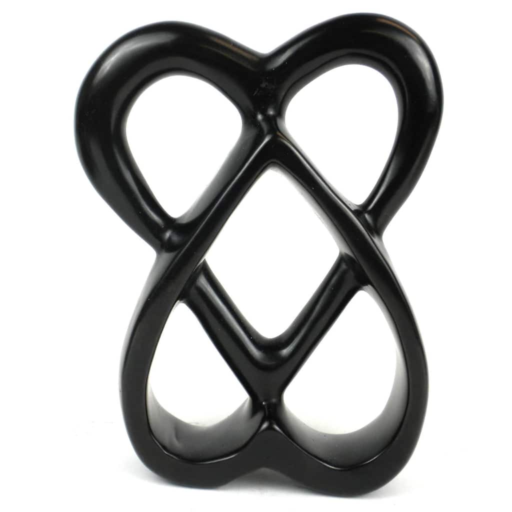 Handmade 8-inch Soapstone Connected Hearts Sculpture in Black (Kenya)