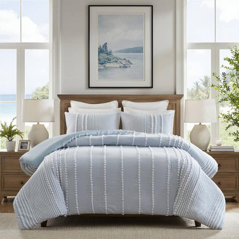 Harbor House Anslee Taupe 3 Piece Cotton Yarn Dyed Duvet Cover Set - Blue - King