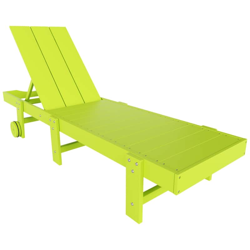 Shoreside Modern Poly Eco-Friendly All Weather Reclining Chaise Lounge With Wheels - Lime