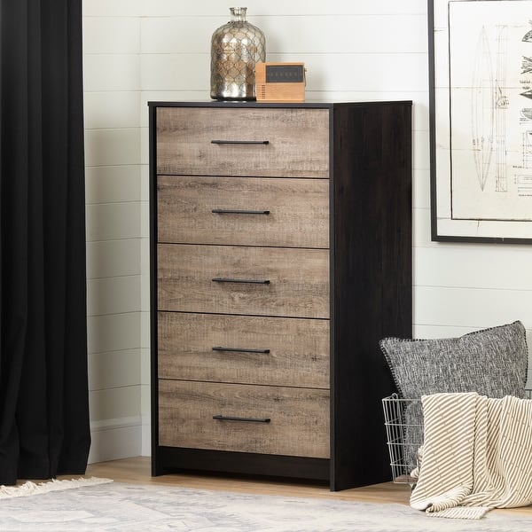 slide 1 of 9, South Shore Londen 5-Drawer Chest Weathered Oak and Ebony