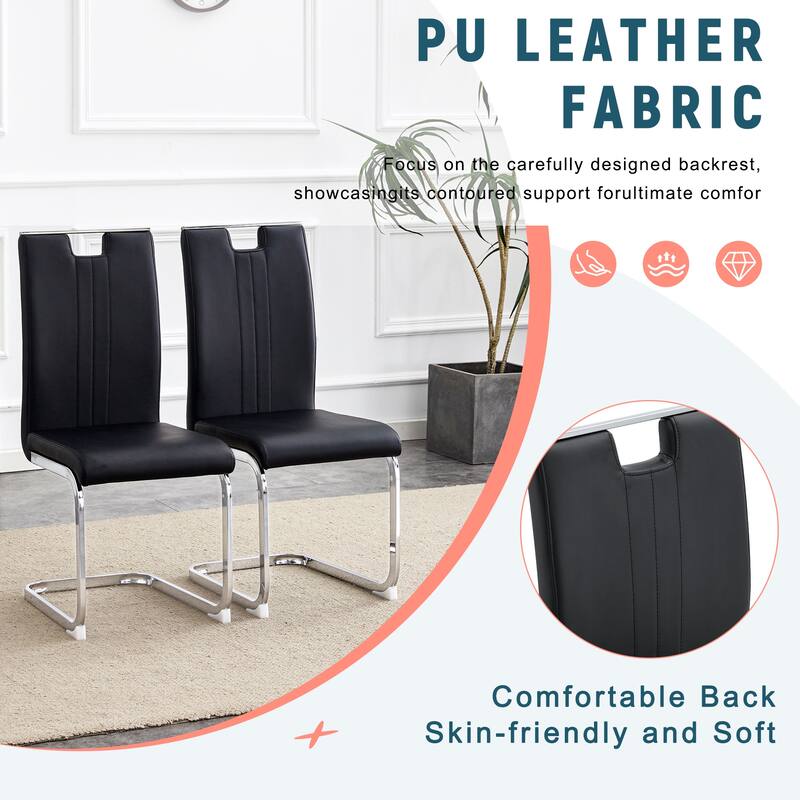 Set of 4 black PU material bow-shaped chairs - Perfectly integrated into industrial and modern home design, with product