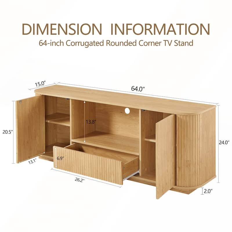64 Inch Wavy TV Stand, Rounded Sideboard