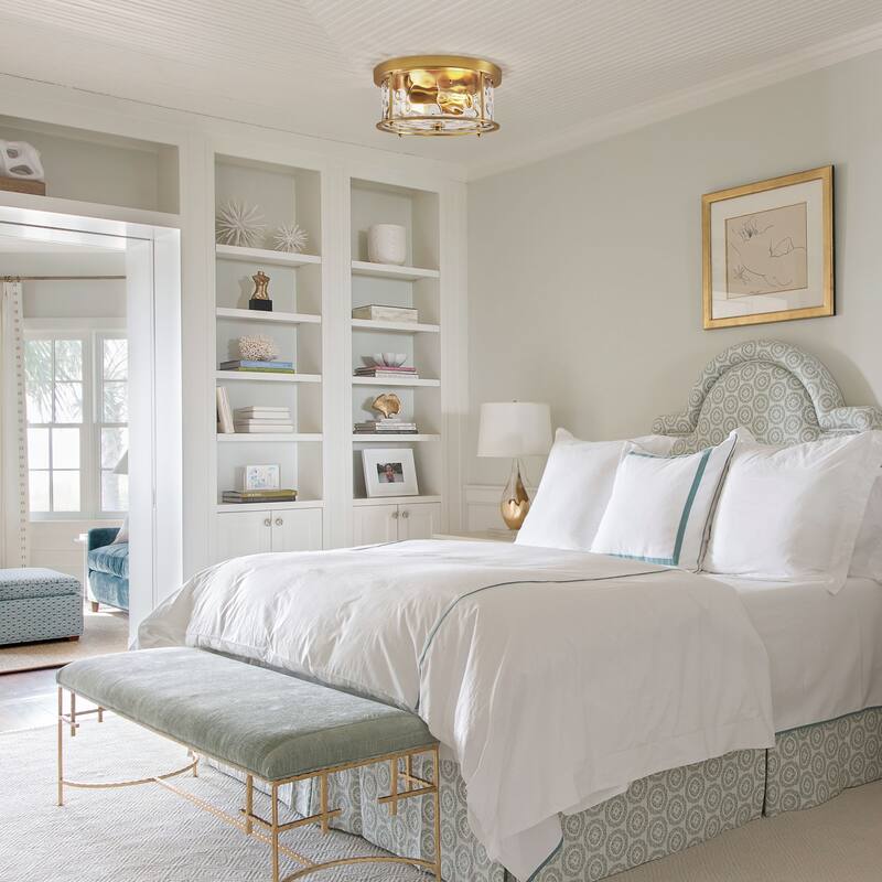 2-Light Flush Mount Water Rippled Glass Ceiling Light with Metal Frame