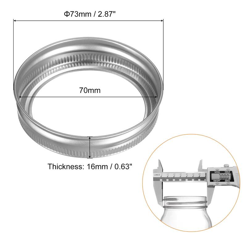 Canning Jar Rings, 60 Pcs Tinplate Replacement Bands Regular Mouth - Silver - 70mm - Silver - 70mm