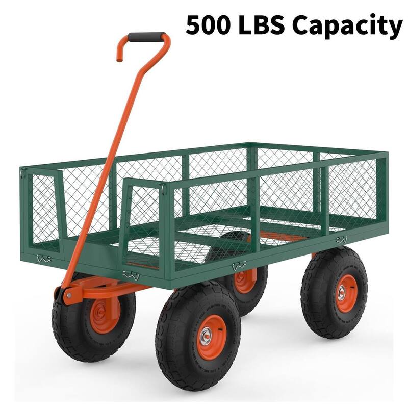 500 LBS Heavy Duty Steel Garden Cart, Utility Yard Wagon for Landscaping, Lawn, Farm, Outdoor Use - Green