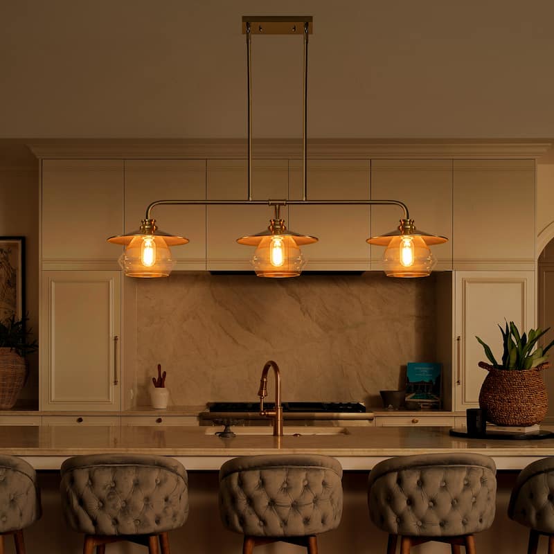 Modern 3-Light Linear Pendant Light with Clear Glass Lampshades - Dia.42.13-in
