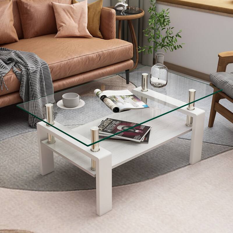 39x24'' Rectangle Coffee Table with Tempered Glass Tabletop for Living Room