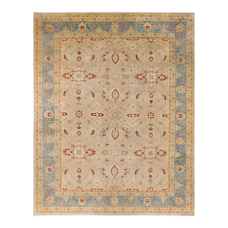 Overton Hand Knotted Wool Vintage Inspired Traditional Ottoman Beige Area Rug - 9' 2" x 11' 6"