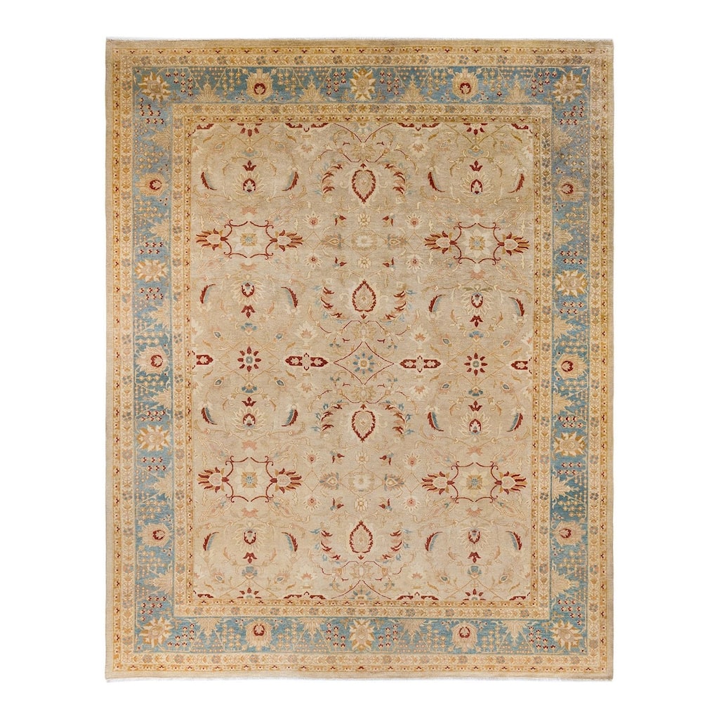 Overton Hand Knotted Wool Vintage Inspired Traditional Ottoman Beige Area Rug - 9' 2" x 11' 6"
