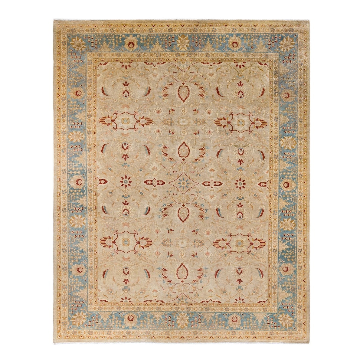 Overton Hand Knotted Wool Vintage Inspired Traditional Ottoman Beige Area Rug - 9' 2" x 11' 6"