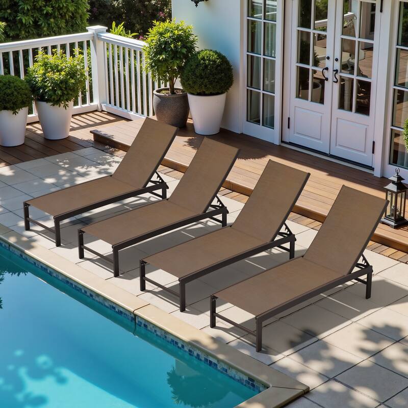 Outdoor Adjustable Aluminum Chaise Lounge Chairs for Patio Pool Terrace - See Picture