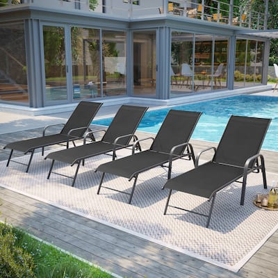 Pellebant 2/4PCS Outdoor Lounge Chair Aluminum with Adjustable Backrest
