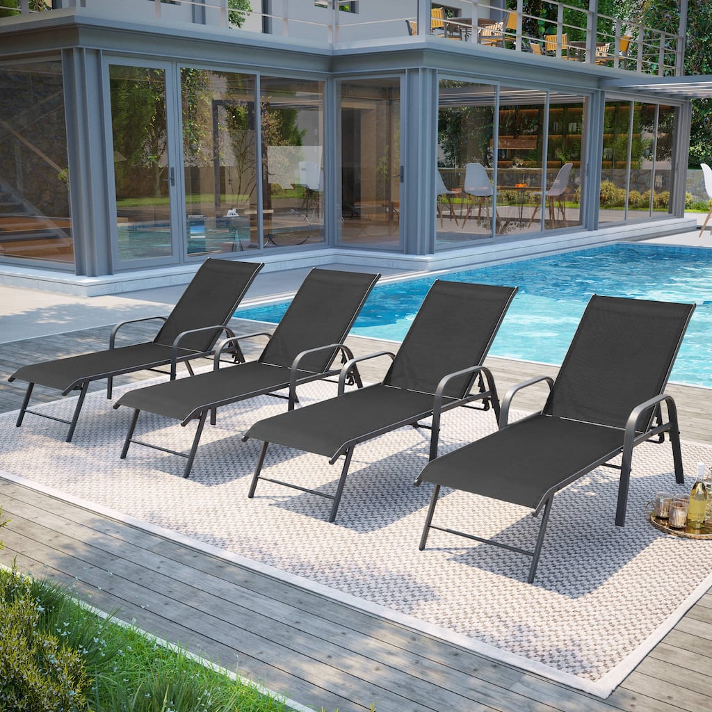 Pellebant 2/4PCS Outdoor Lounge Chair Aluminum with Adjustable Backrest