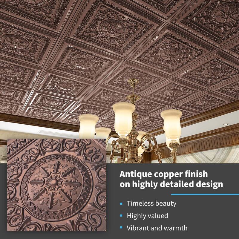 Art3d 2X2ft PVC Drop Ceiling Tiles in Antique Copper,12pcs