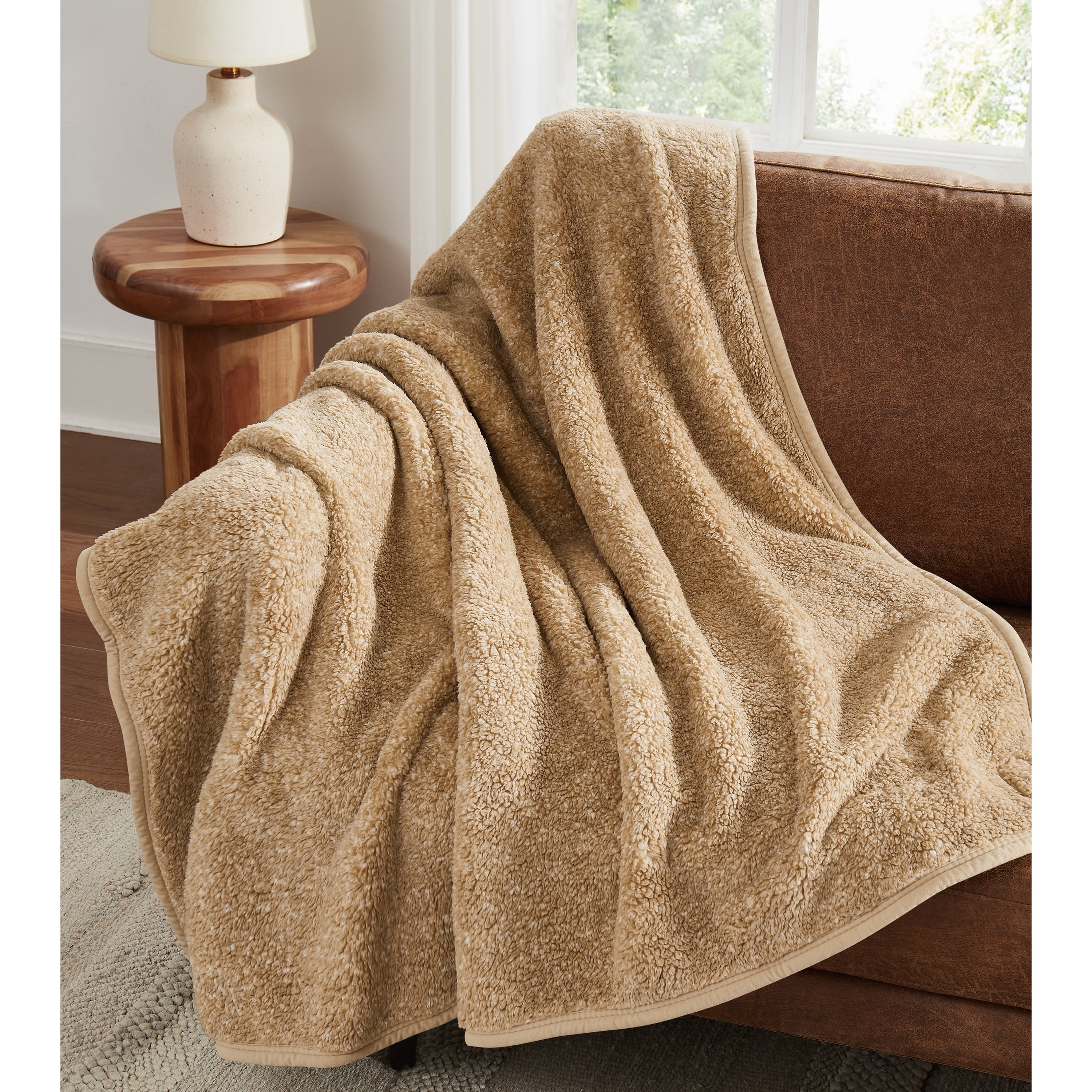 Brooklyn Loom Heathered Sherpa Blanket and Throw - On Sale