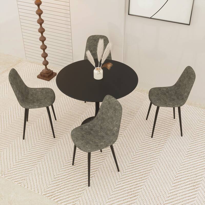 5-Piece Round Dining Table Set, Tulip Pedestal Table with Upholstered Chairs, Kitchen Table Set with Hollow Backrest