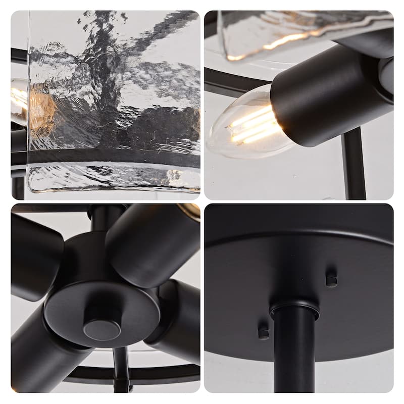 Laia Black 4-Light Water Textured Glass Drum Flush Mount - 16 inches in diameter x 11 inches H