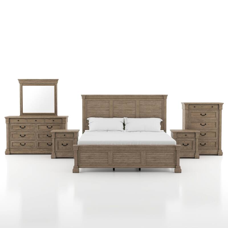 Furniture of America Wacine 6-Piece Weathered Grey Solid Wood Panel Bedroom Set