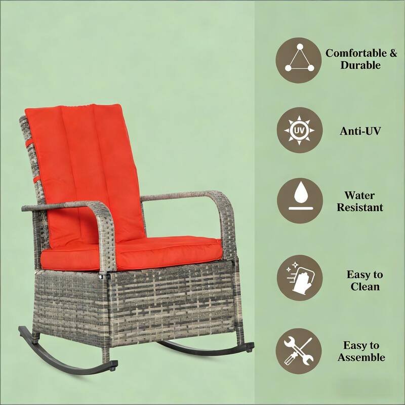 GDFStudio - Oliver Outdoor Rocking Rattan Recliner Designed for Deep Relaxation