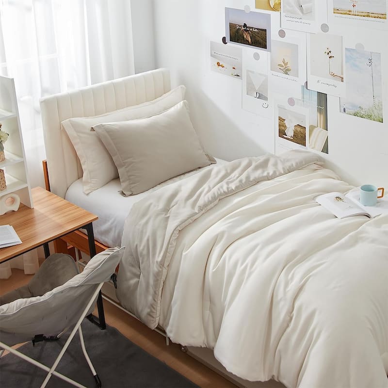 Dorm Haul® - Cozy College Comforter Set - Twin XL Reversible Bedding - Jet Stream and Oat Milk