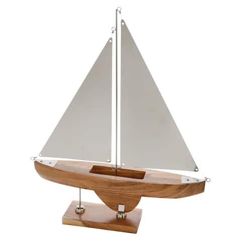 Coastal Style Wood and Metal Sailboat Figurine, White and Gray