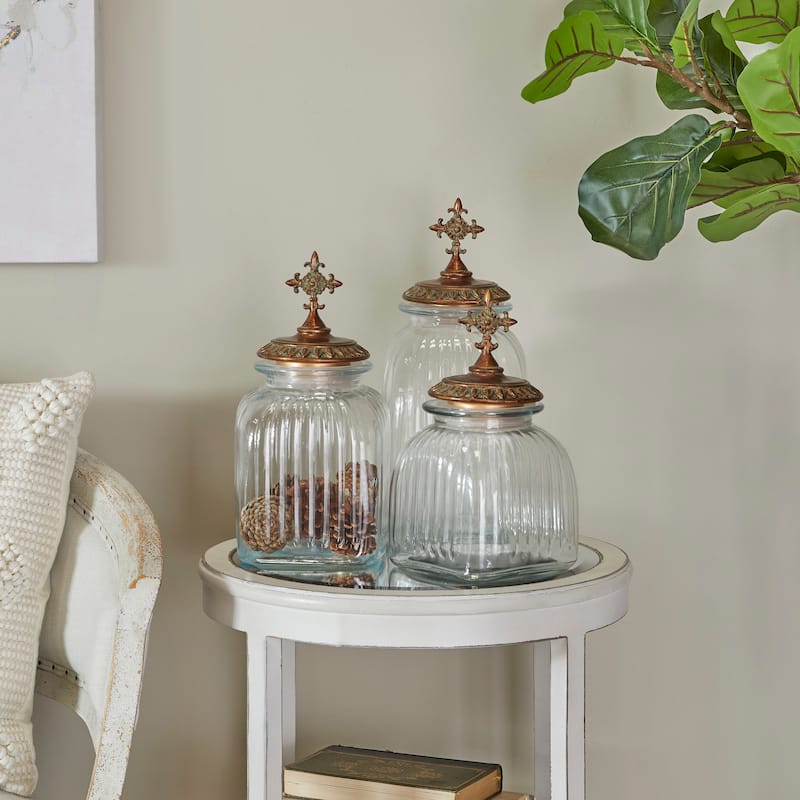 Gold Polystone Traditional Decorative Jars ( Set of 3) - S/3 15", 13", 11"H
