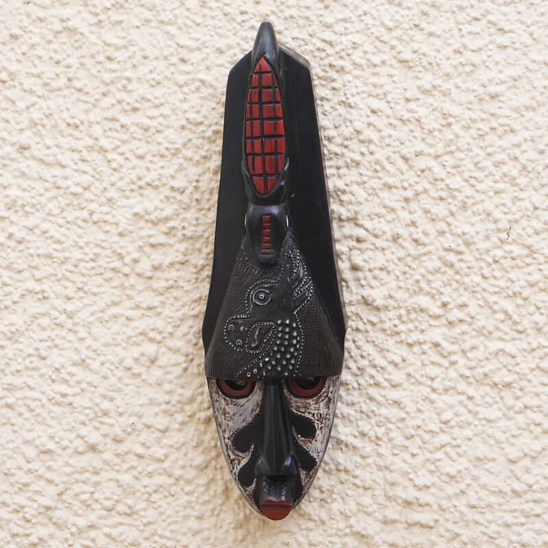 Novica Handmade Watchful Crocodile African Wood Mask