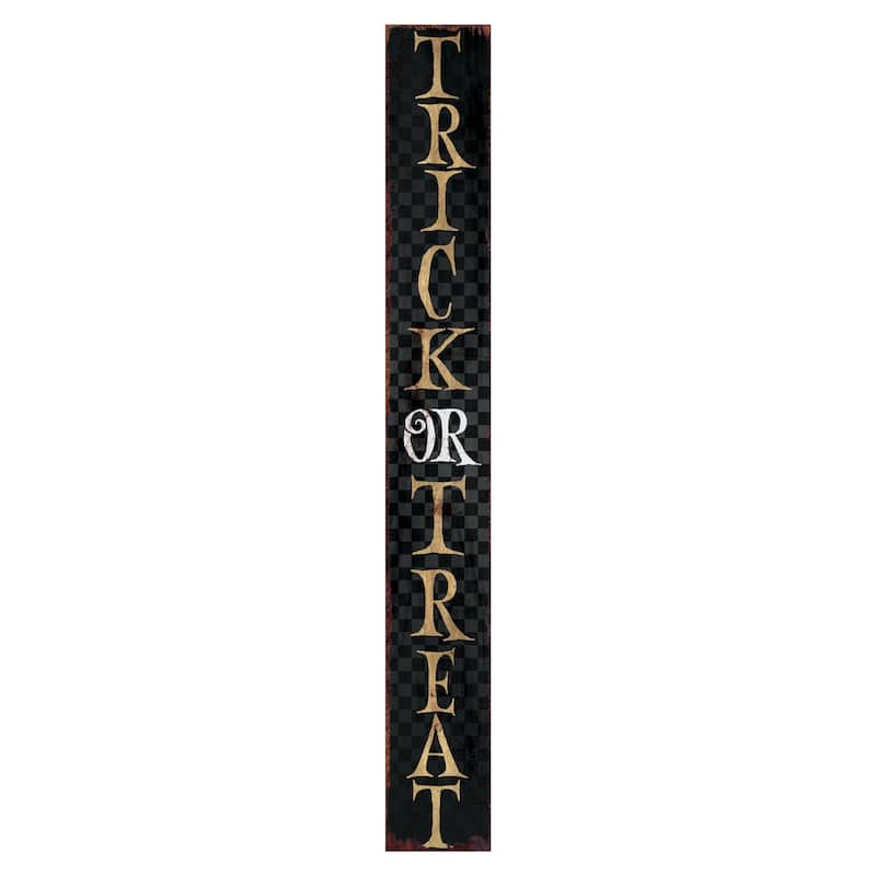 HomeRoots 72" Black And Gold Solid Wood Trick or Treat Halloween Porch Sign