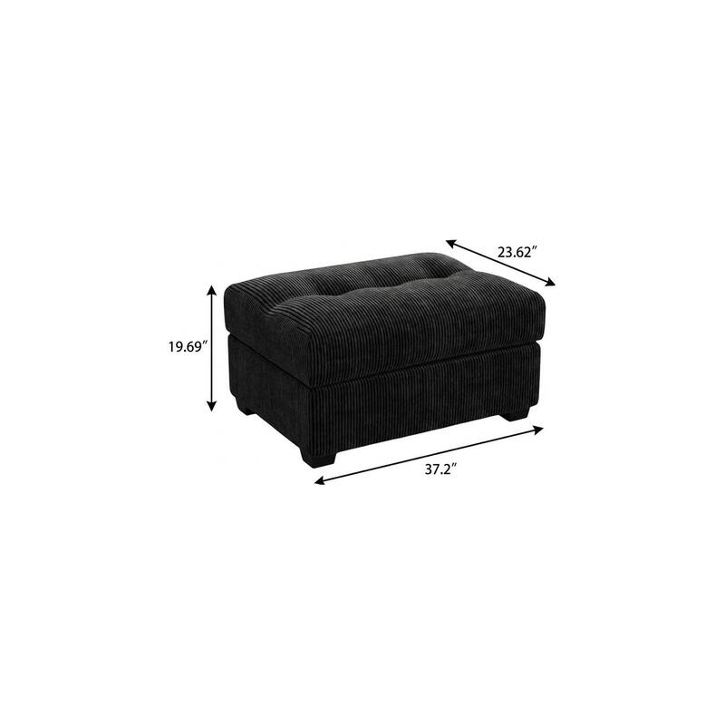 HomeRoots 37" Black Corduroy Tufted Ottoman