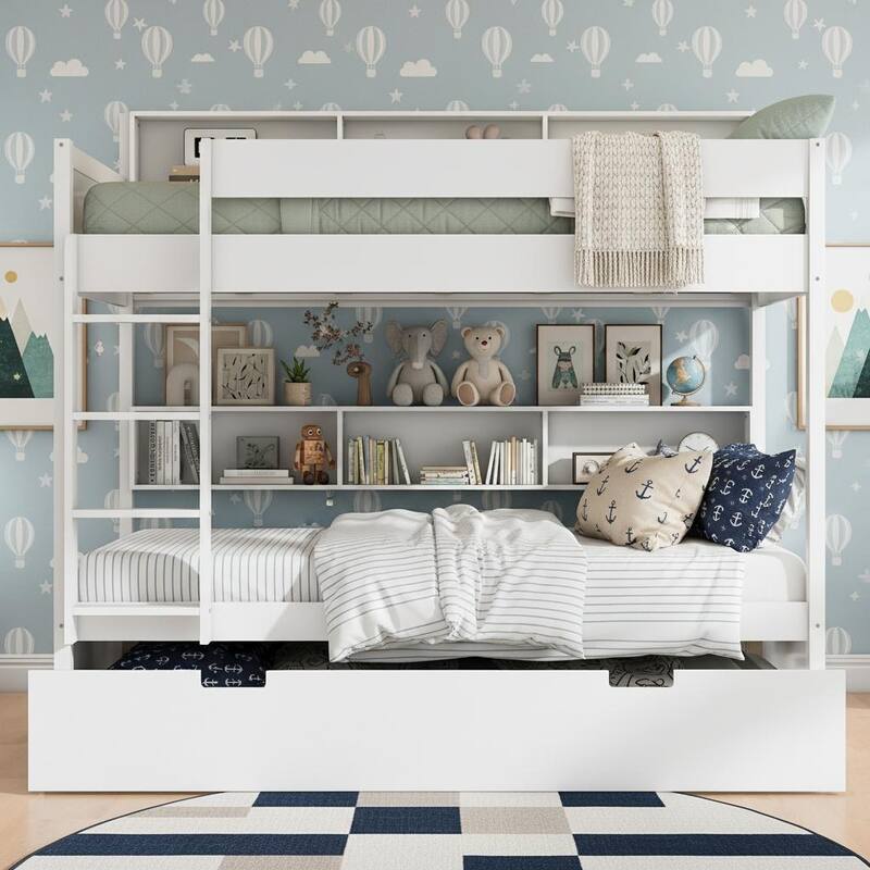 Bunk Bed with Trundle & Dual-Side Storage Shelves by Harper&Bright Designs