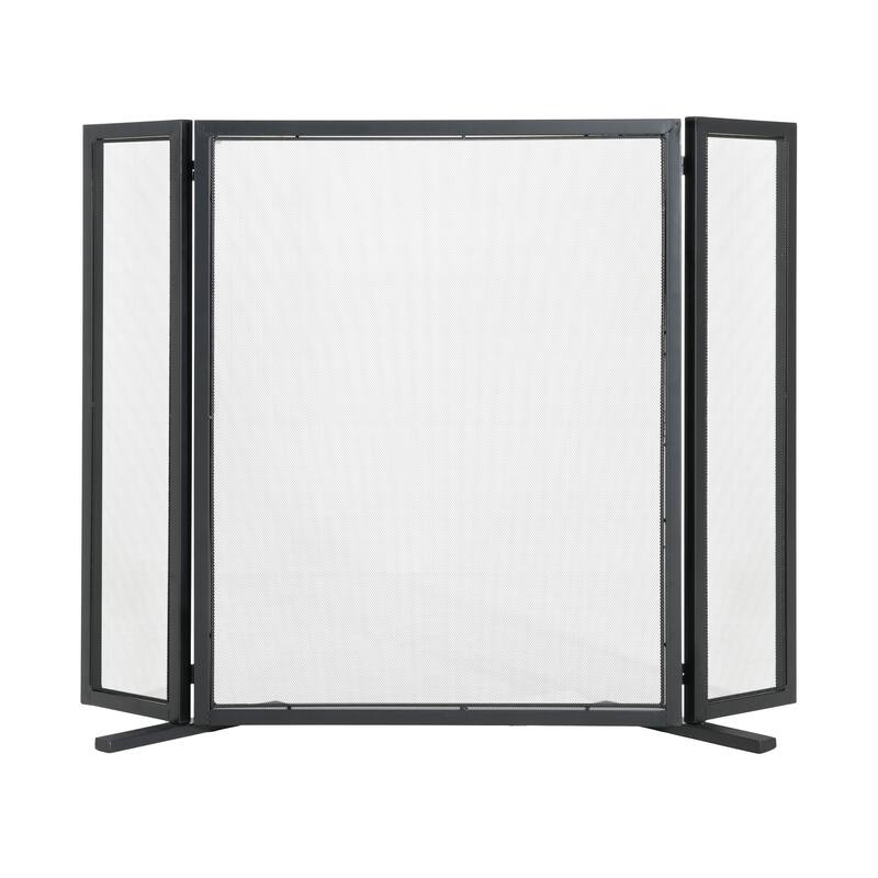 Roomfitters Quiana 3-Panel Iron Fireplace Screen with Minimalist Design, Black Finish - Black