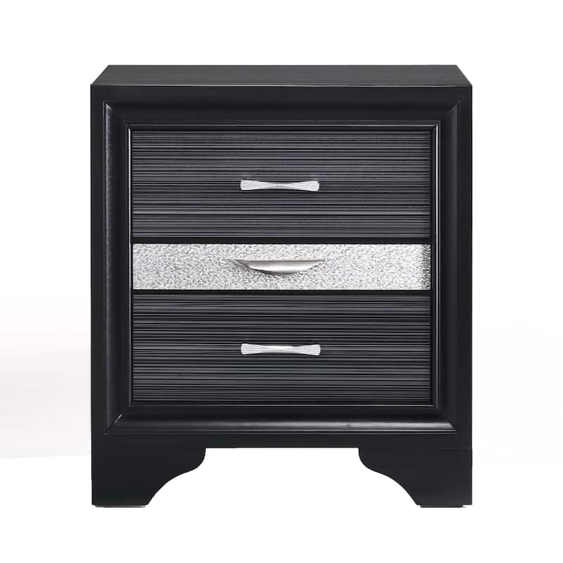 Black 3-Drawer Nightstand with Jewelry Drawer and Felt-Lined Interior