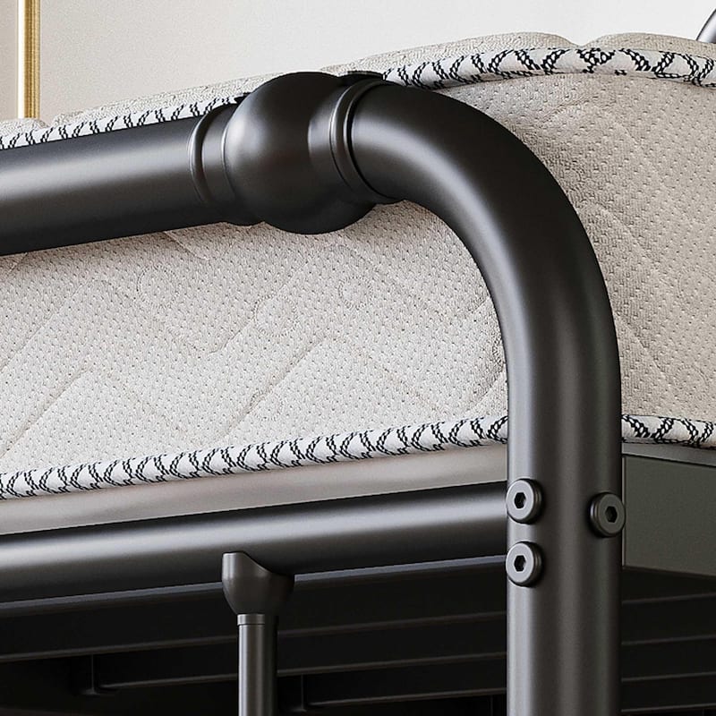 Heavy-Duty Anti-Wobble 14 Inch Bed Frame With Wavy Art Headboard, No Needed Box Spring