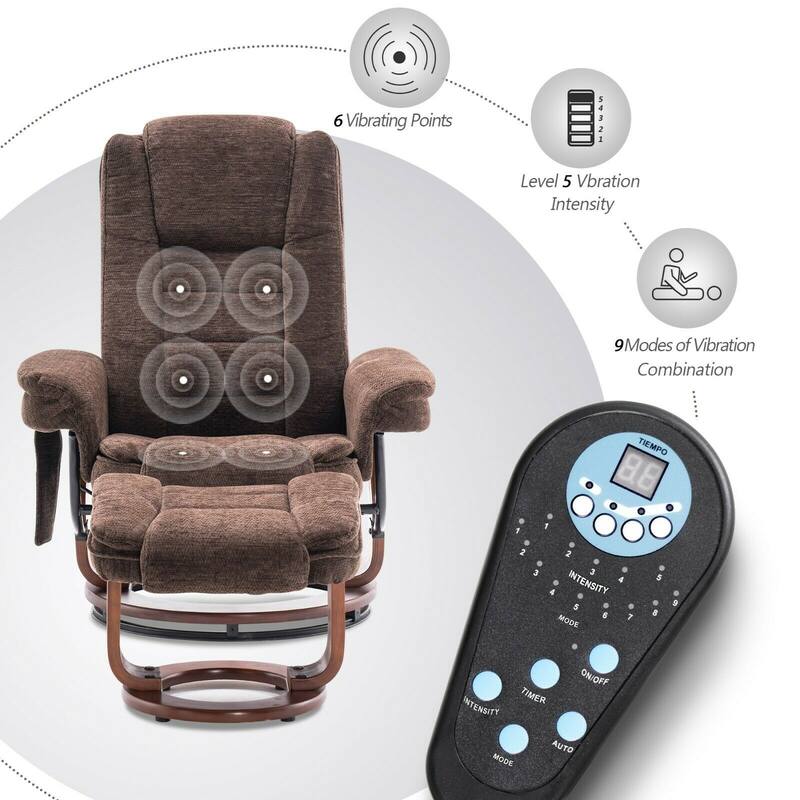 Mcombo Recliner Chair with Ottoman, Fabric Accent Chair with Vibration Massage, Swivel Chair with Wood Base, for Room 9099