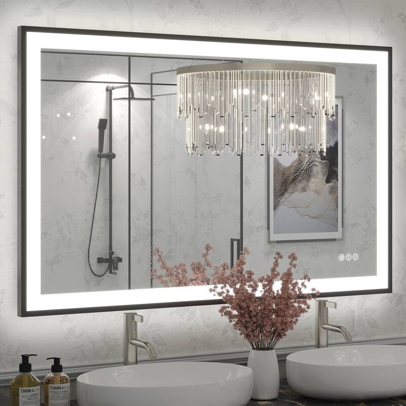 Extra Large Black Frame LED Bathroom Vanity Mirror with 3 Years Warranty and UL Certified - 48x30