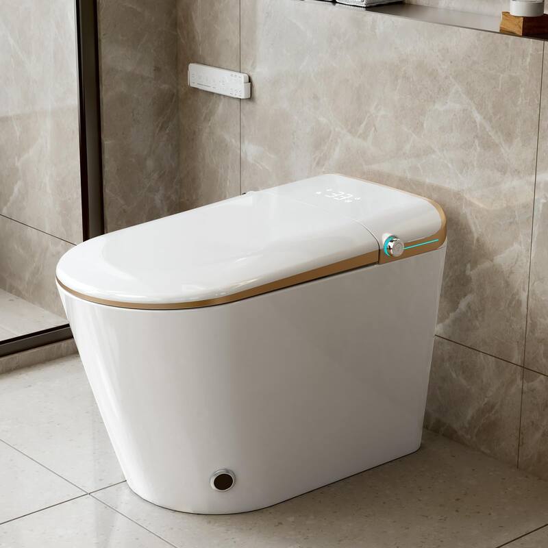 Yulika Elongated Smart Toilet Bidet in Auto Open, Auto Flush Heated Seat and Warm Air Dryer - gold - gold