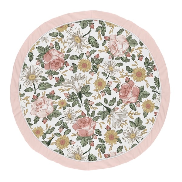 slide 2 of 2, Vintage Floral Girl Baby Tummy Time Playmat - Blush Pink Yellow Green Boho Shabby Chic Rose Flower Farmhouse